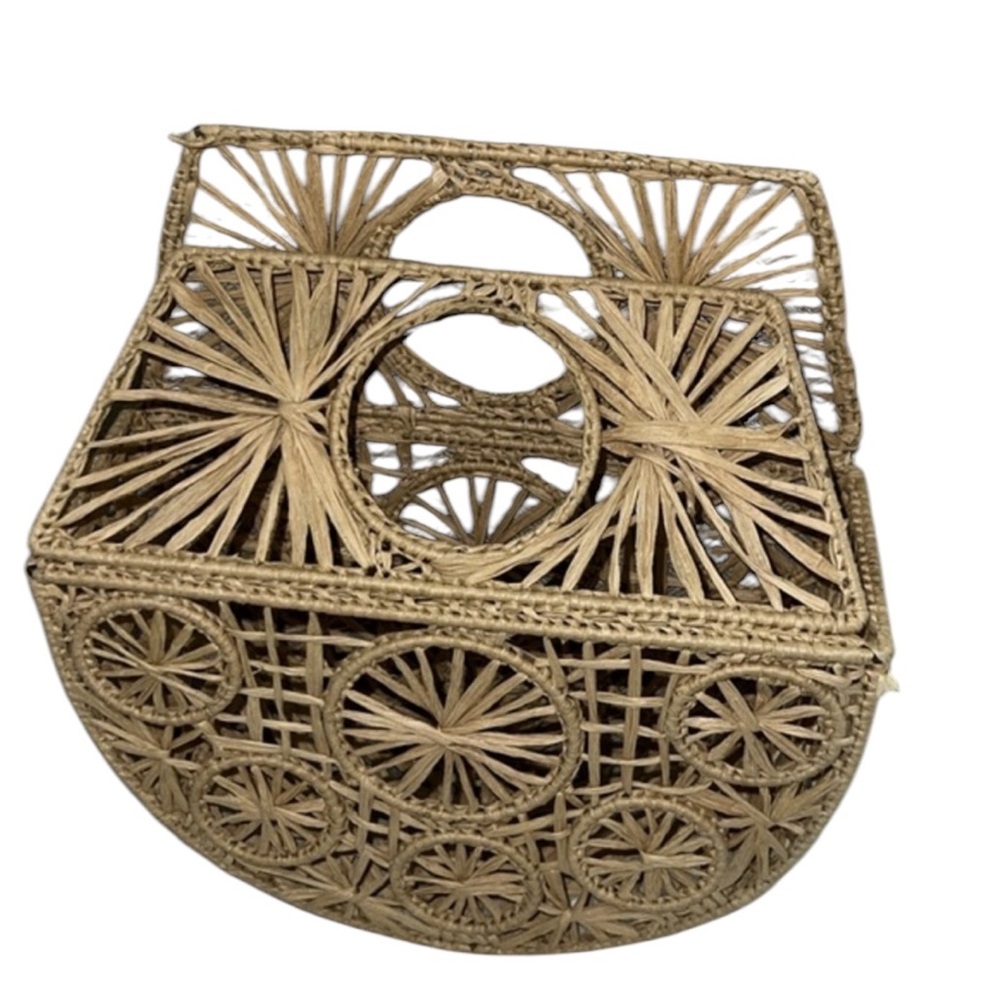 ASOS DESIGN Straw Open Weave Semi-Circle Clutch